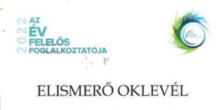 Elismerő oklevél „Az Év Felelős Foglalkoztatója” pályázaton ofa